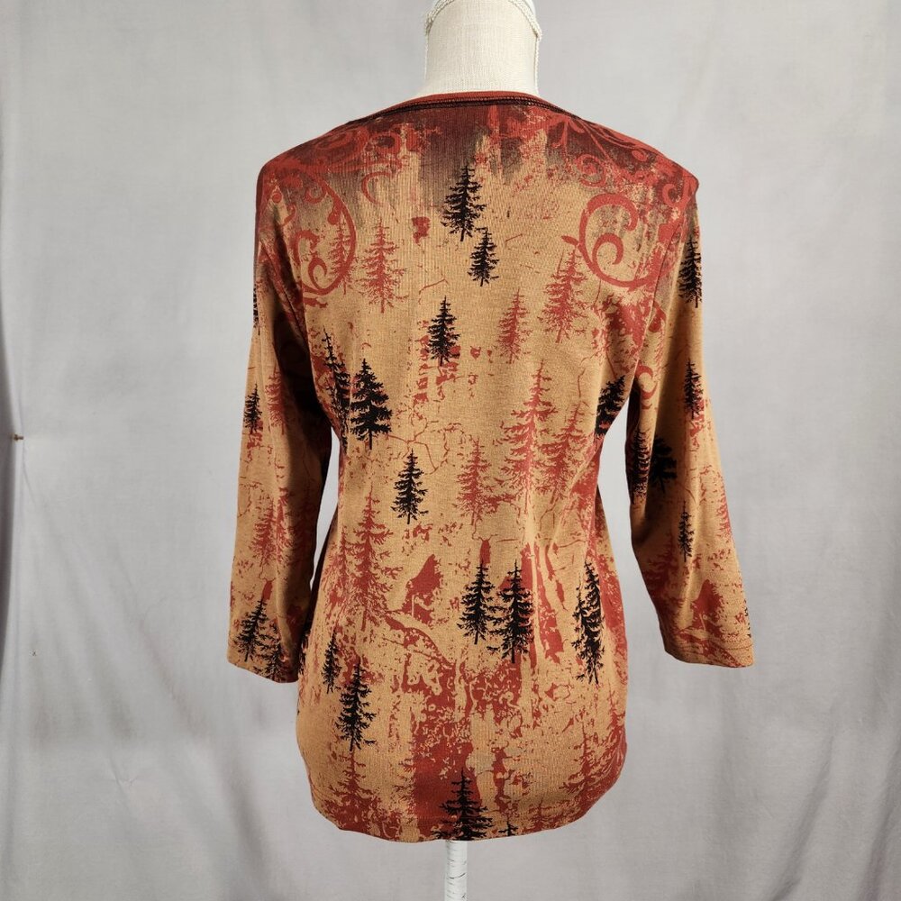 Cactus Bay Western 3/4 Sleeve Top Womens M Brown Moose Bear Bling Cowboy T Shirt - Picture 3 of 8